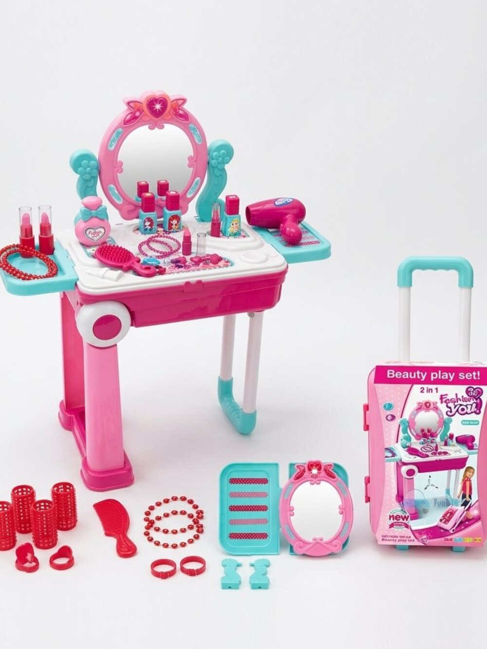 Kids Vanity Makeup Table Pretend Play Set, Princess Beauty Salon Toy with Mirror - Picture 3 of 10